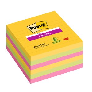 Blocco Post-it Super Sticky - 675-6SS-CARN - a righe - 101 x 101 mm - colori Carnival - 90 fogli - Post-it - conf. 6 pezzi - immagine 1
