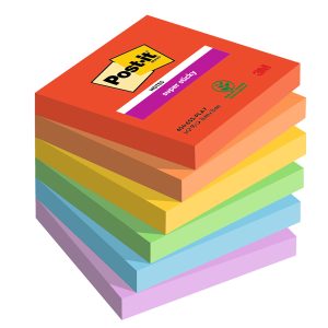 Blocco Post it® Super Sticky - 654-6SS-PLAY - 76 x 76 mm - colori Playful - 90 fogli - Post it® - conf. 6 pezzi - immagine 1
