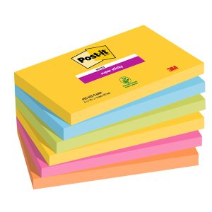 Blocco Post-it Super Sticky - 655-6SS-CARN - 76 x 127 mm - colori Carnival - 90 fogli - Post-it - conf. 6 pezzi - immagine 1