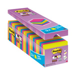 Blocco foglietti Post-it Super Sticky - 654-SS-VP24COL - 76 x 76 mm - colori assortiti - 90 fogli - Post-it - conf. 24 blocchi - immagine 1