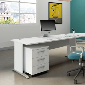 Scrivania Operativa Agorà Basic - fianchi a L melaminico - 140 x 80 x H 73 cm - bianco - immagine 2