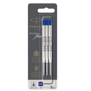 Refill sfera QuinkFlow - punta media - metallo - blu - Parker - blister 3 pezzi - immagine 1