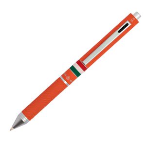 Penna a sfera a scatto multifunzione - fusto verde arancione gommato Italia - Osama - immagine 1