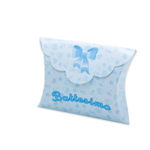 Scatolina portaconfetti - Battesimo baby - carta - 10 x 8 x 3 cm - celeste - Big Party - conf.25 pezzi - immagine 1