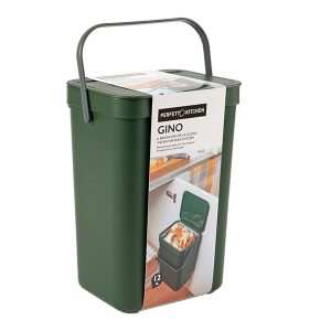 Pattumiera Gino - per rifiuti organici - 24 x 19 x 35,5 cm - 12 lt - verde bosco - Perfetto - immagine 1