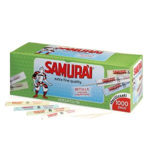 Stuzzicadente - doppia punta - in betulla - imbustato singolarmente - Samurai Party - conf. 1000 pezzi - immagine 1