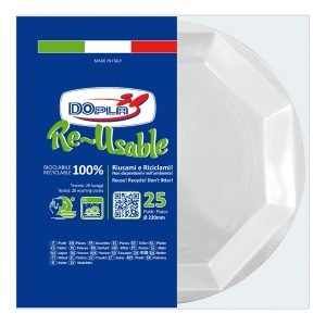 Piatto fondo riutilizzabile - ottagonale - diametro 22 cm - PS reuse - bianco - Dopla - conf. 25 pezzi - immagine 1
