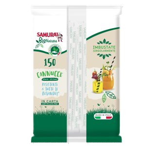 Cannuccia in carta - 20 cm - bianco/bianco-avana - imbustata singolarmente - Samurai Party - conf. 150 pezzi - immagine 1
