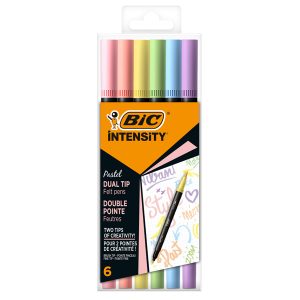 Pennarello Intensity Pastel - dual tip brush - colori assortiti - Bic - conf. 6 pezzi - immagine 1