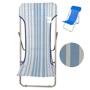 Sdraio Beach - pieghevole - 70 x 72 x 45 cm - acciaio verniciato/texilene - righe azzurre - Garden Friend - immagine 1
