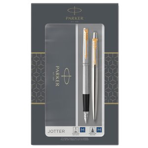 Gift Set DUO - Jotter stainless steel GT sfera + stilografica - punta media - Parker - immagine 1