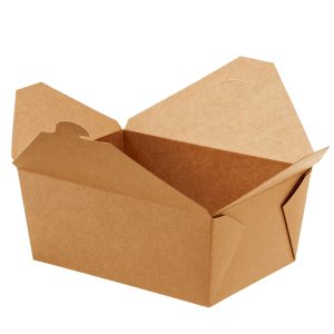Contenitori rettangolari da asporto - 21 x 16 x 9 cm - carta kraft/PE - avana - Leone - conf. 40 pezzi - immagine 1