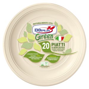 Piatto piano monouso - rotondo - diametro 22 cm - Mater-Bi - avorio - Dopla Green - conf. 20 pezzi - immagine 1