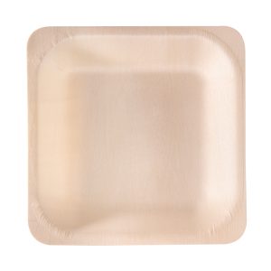 Piatto piano monouso - quadrato - 14,5 x 14,5 cm - legno - colore naturale - Signor Bio - conf. 50 pezzi - immagine 1