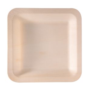 Piatto piano monouso - quadrato - 21,5 x 21,5 cm - legno - colore naturale - Signor Bio - conf. 50 pezzi - immagine 1