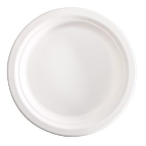 Piatto piano monouso - rotondo - diametro 18 cm - canna da zucchero - bianco - Signor Bio - conf. 50 pezzi - immagine 1