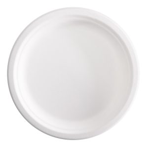 Piatto piano monouso - rotondo - diametro 23 cm - canna da zucchero - bianco - Signor Bio - conf. 50 pezzi - immagine 1