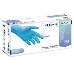 Guanti in nitrile extra strong N69 - senza polvere - taglia S - azzurro - Reflexx - conf. 100 pezzi - immagine 1