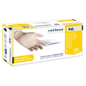 Guanti in lattice R46 - s/polvere - tg L - bianco - Reflexx - conf. 100 pezzi - immagine 1