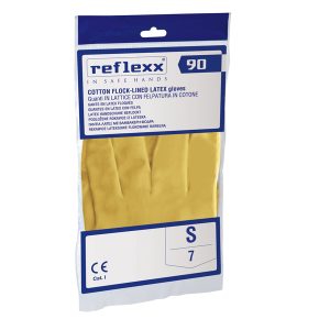 Coppia di guanti in lattice felpato R90 - tg S - giallo - Reflexx - immagine 2