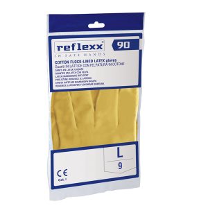 Coppia di guanti in lattice felpato R90 - tg L - giallo - Reflexx - immagine 2