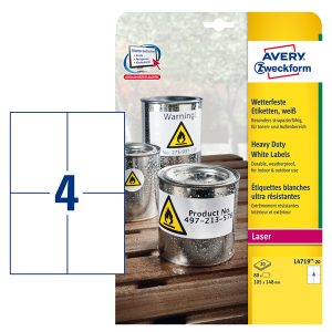Etichette adesive L4719 - in poliestere - laser - permanenti - 105 x 148 mm - 4 et/fg - 20 fogli - bianco - Avery - immagine 1