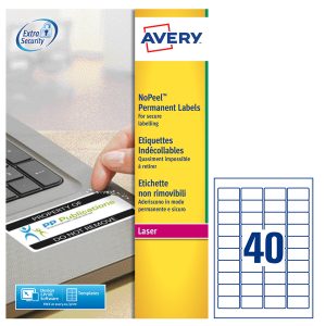 Etichette adesive L6145 - in poliestere - laser - permanenti - 45,7 x 25,4 mm - 40 et/fg - 20 fogli - bianco - Avery - immagine 1