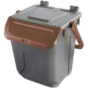 Contenitore portarifiuti Ecology - con sportello e maniglione - 25 L - grigio/bruno - Mobil Plastic - immagine 1