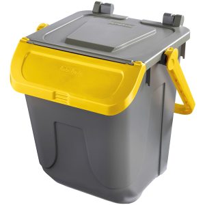 Contenitore portarifiuti Ecology - con sportello e maniglione - 25 L - grigio/giallo - Mobil Plastic - immagine 1