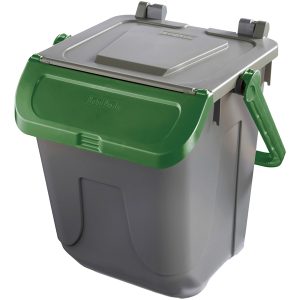 Contenitore portarifiuti Ecology - con sportello e maniglione - 25 L - grigio/verde - Mobil Plastic - immagine 1