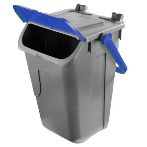 Contenitore portarifiuti Ecology - con sportello e maniglione - 35 L - grigio/blu - Mobil Plastic - immagine 2