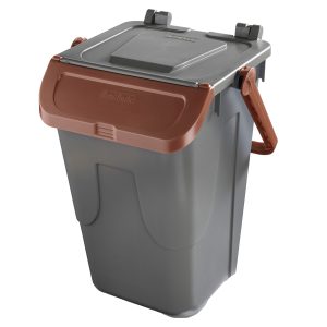 Contenitore portarifiuti Ecology - con sportello e maniglione - 35 L - grigio/bruno - Mobil Plastic - immagine 1