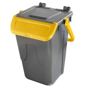 Contenitore portarifiuti Ecology - con sportello e maniglione - 35 L - grigio/giallo - Mobil Plastic - immagine 1