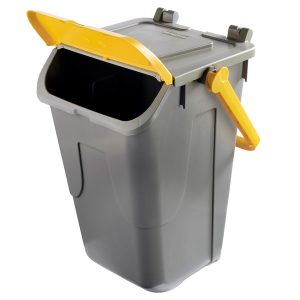 Contenitore portarifiuti Ecology - con sportello e maniglione - 35 L - grigio/giallo - Mobil Plastic - immagine 2