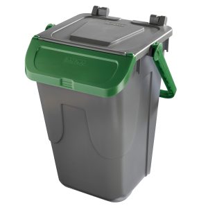 Contenitore portarifiuti Ecology - con sportello e maniglione - 35 L - grigio/verde - Mobil Plastic - immagine 1