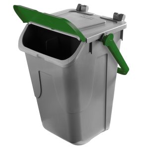 Contenitore portarifiuti Ecology - con sportello e maniglione - 35 L - grigio/verde - Mobil Plastic - immagine 2
