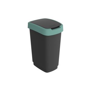 Pattumiera con coperchio basculante - 25 L - 33,3 x 25,2 x 47,6 cm - PPL - nero/verde scuro - Rotho - immagine 1