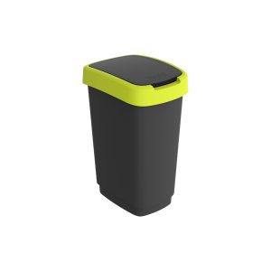 Pattumiera con coperchio basculante - 25 L - 33,3 x 25,2 x 47,6 cm - PPL - nero/verde lime - Rotho - immagine 1