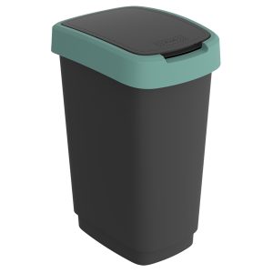 Pattumiera con coperchio basculante - 50 L - 40,1 x 29,1 x 60,2 cm - PPL - nero/verde scuro - Rotho - immagine 1