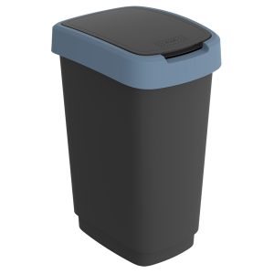 Pattumiera con coperchio basculante - 50 L - 40,1 x 29,1 x 60,2 cm - PPL - nero/blu - Rotho - immagine 1