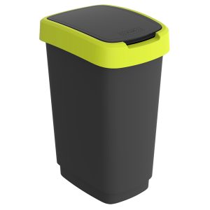 Pattumiera con coperchio basculante - 50 L - 40,1 x 29,1 x 60,2 cm - PPL - nero/verde lime - Rotho - immagine 1
