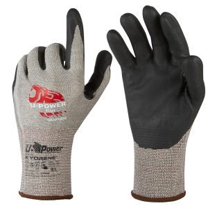 Guanti di protezione CUT - con polsino giallo - taglia 08 - grigio/nero - U-Power - immagine 1