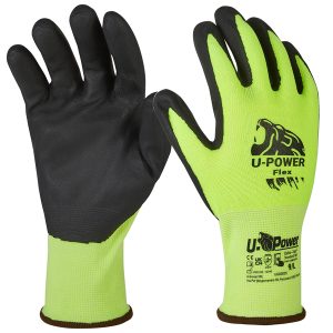 Guanti di protezione FLEX - con polsino marrone - taglia 09 - verde fluo/nero - U-Power - immagine 1
