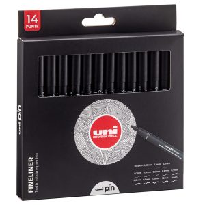 Astuccio Pin fineliner - nero - 14 gradazioni - Uni Mitsubishi - conf. 14 pezzi - immagine 1