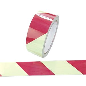 Nastro fotoluminescente adesivo - 4 cm x 10 m - giallo/strisce rosse - immagine 1