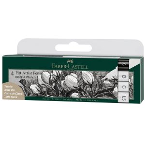 Pitt Artist Pen - punte assortite - bianco/nero - Faber Castell - conf. 4 pezzi - immagine 1