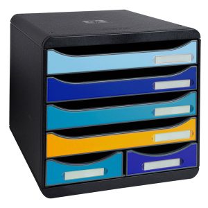 Cassettiera Big Box Maxi Bee Blue - 6 cassetti A4 - nero/multicolore - Exacompta - immagine 1