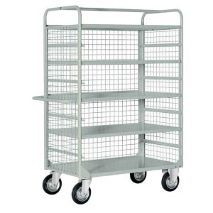 Carrello da lavoro - 4 piani estraibili - con sponde rete - 132 x 67 x 177 cm - 450 kg - grigio - Tecnotelai - immagine 1