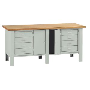 Banco da lavoro - con 2 cassettiere e 2 ante - 200 x 75 x 90 cm - grigio/legno - Tecnotelai - immagine 1