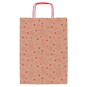 Shopper natale - 36 x 12 x 41 cm - carta kraft - fantasia stelline - rosso - Rex Sadoch - immagine 1